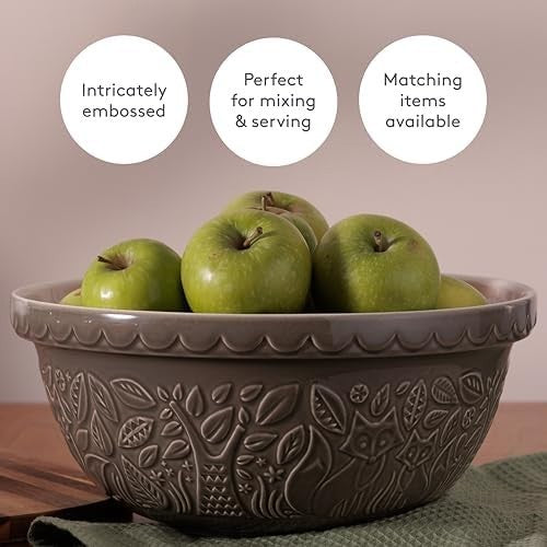 4.5L Grey Fox Mixing Bowl 29cm Ceramic Bread Cake Dough Pastry