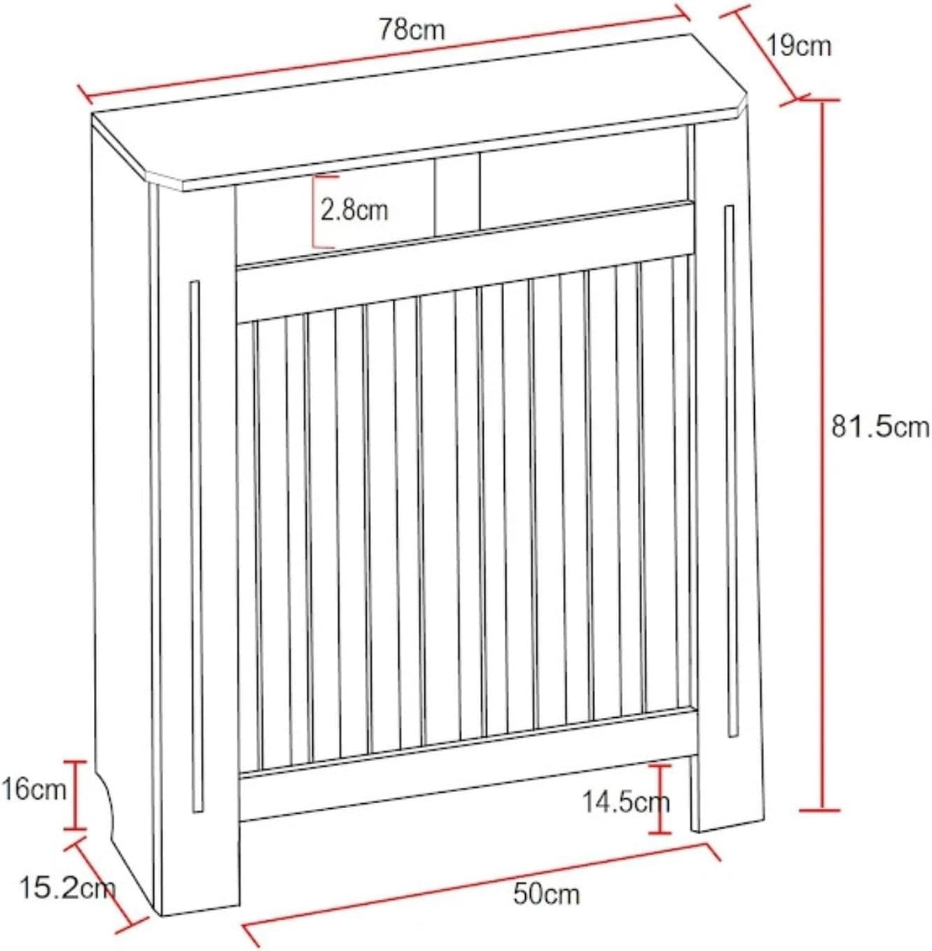 Grey Radiator Cover Modern Horizontal Slat W78xH81.5cm MDF Heater Cabinet