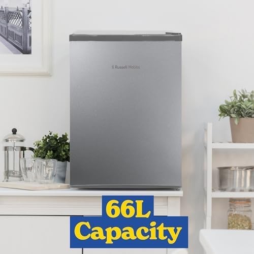 66L Mini Fridge Table Top Compact Larder Silver Reversible Door
