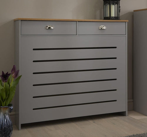 Grey Radiator Cover 111.5x19x96cm MDF Heating Cabinet | 2 Drawer
