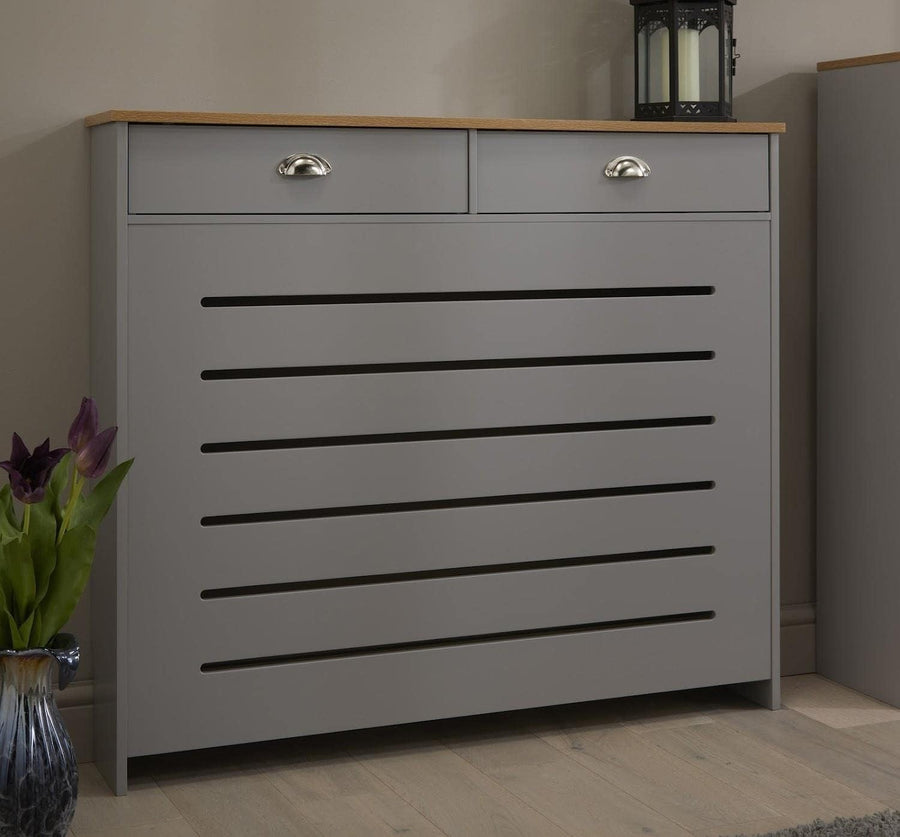 Grey Radiator Cover 111.5x19x96cm MDF Heating Cabinet | 2 Drawer
