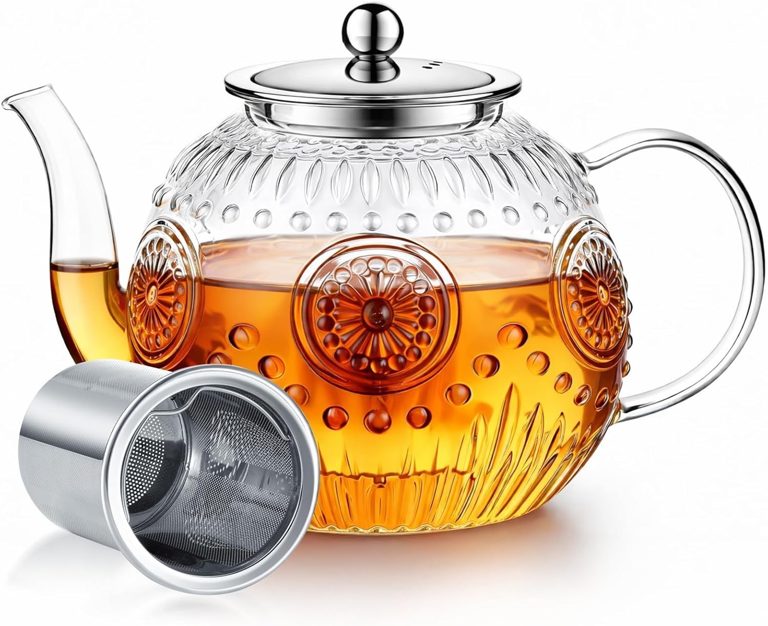 Glass Teapot 1200ml with Infuser Loose Leaf Tea Pot Stovetop Safe