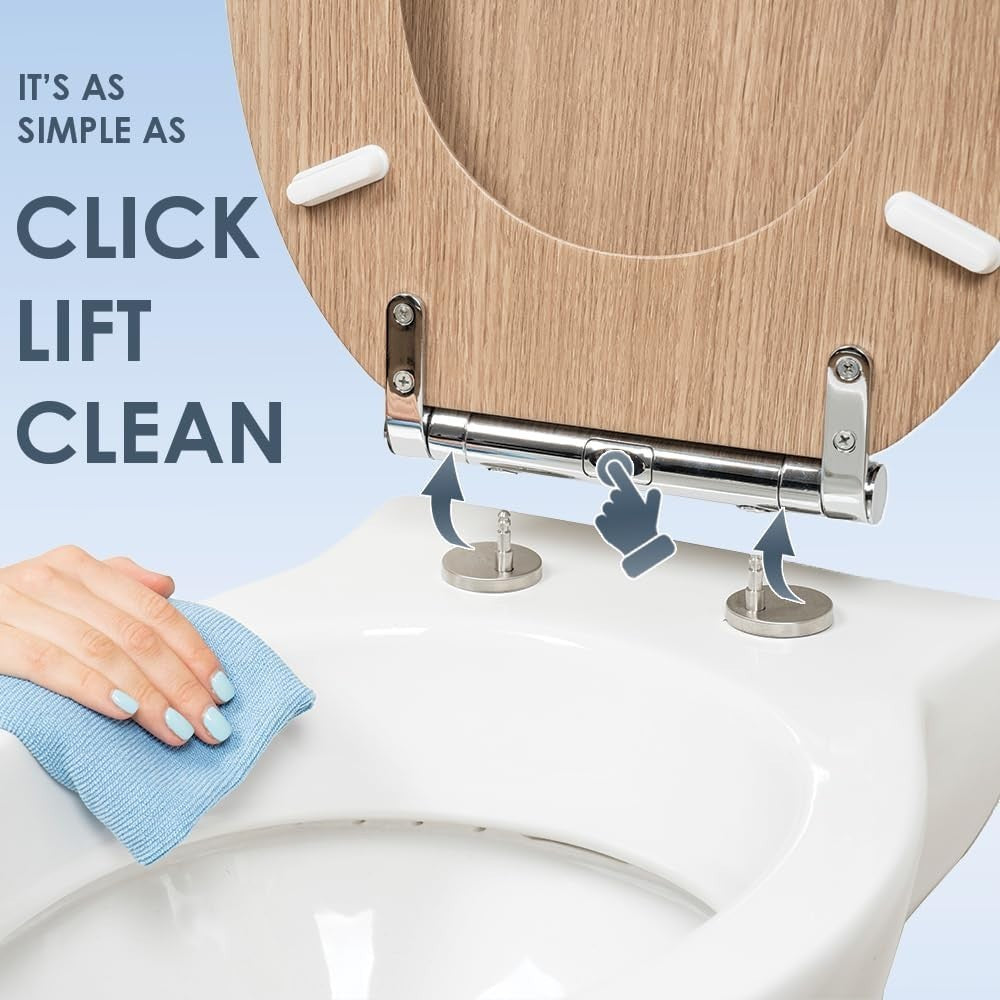 Oak Toilet Seat Tongue & Groove Moulded Wood Stainless Steel Hinges 42x35cm