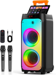8" Subwoofer Karaoke Speaker with 2 Wireless Mics DJ Lights Trolley
