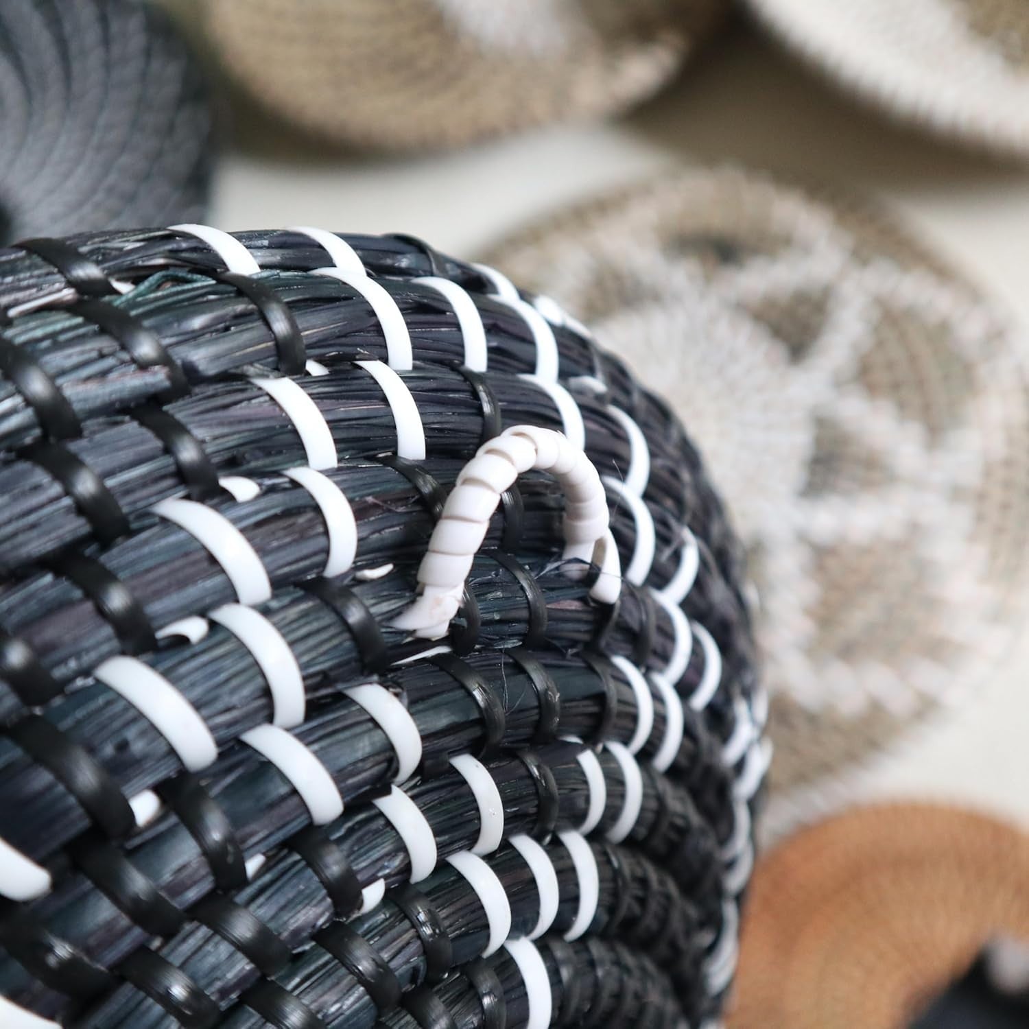 7-Pc Boho Woven Wall Baskets Natural Rattan Seagrass Decor