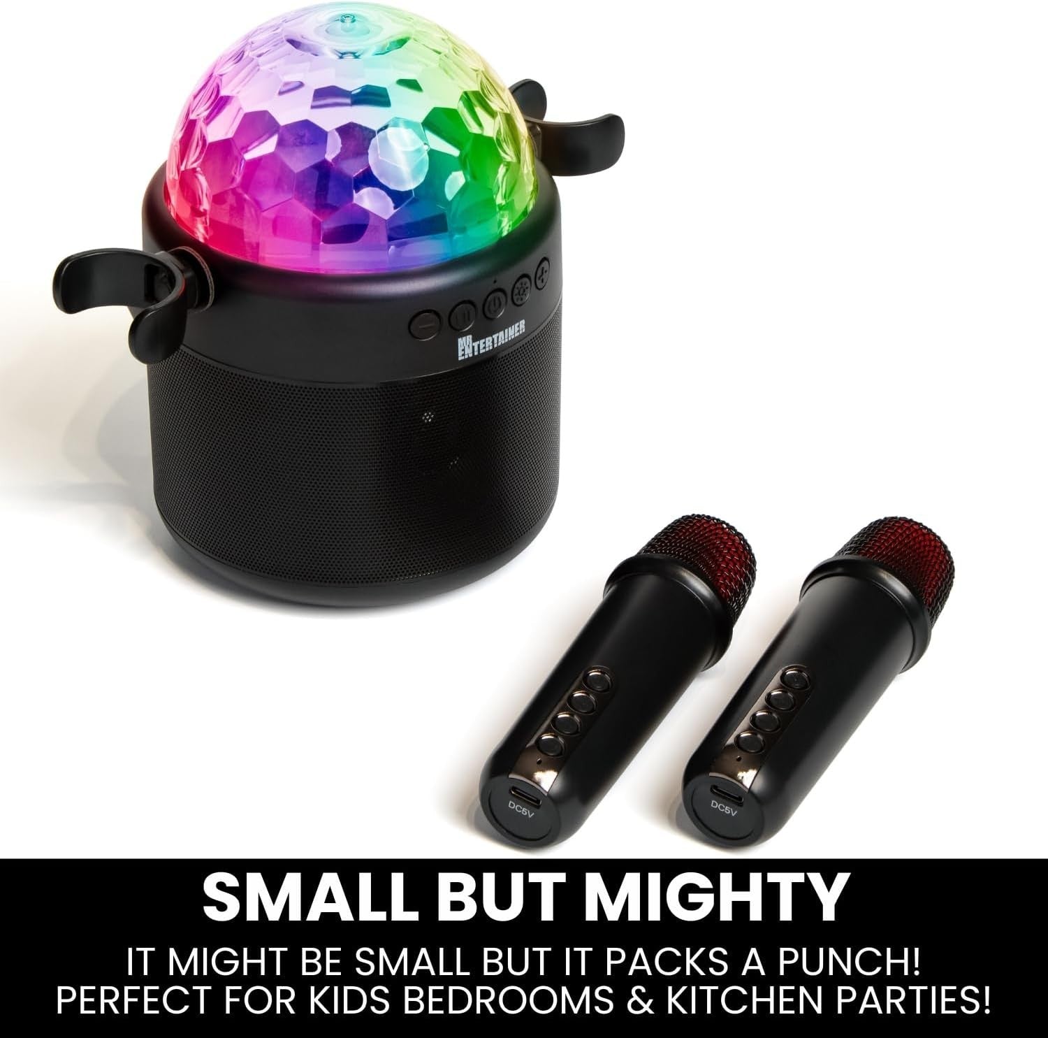 Portable Karaoke Machine with 2 Wireless Mics Disco Ball LED Light