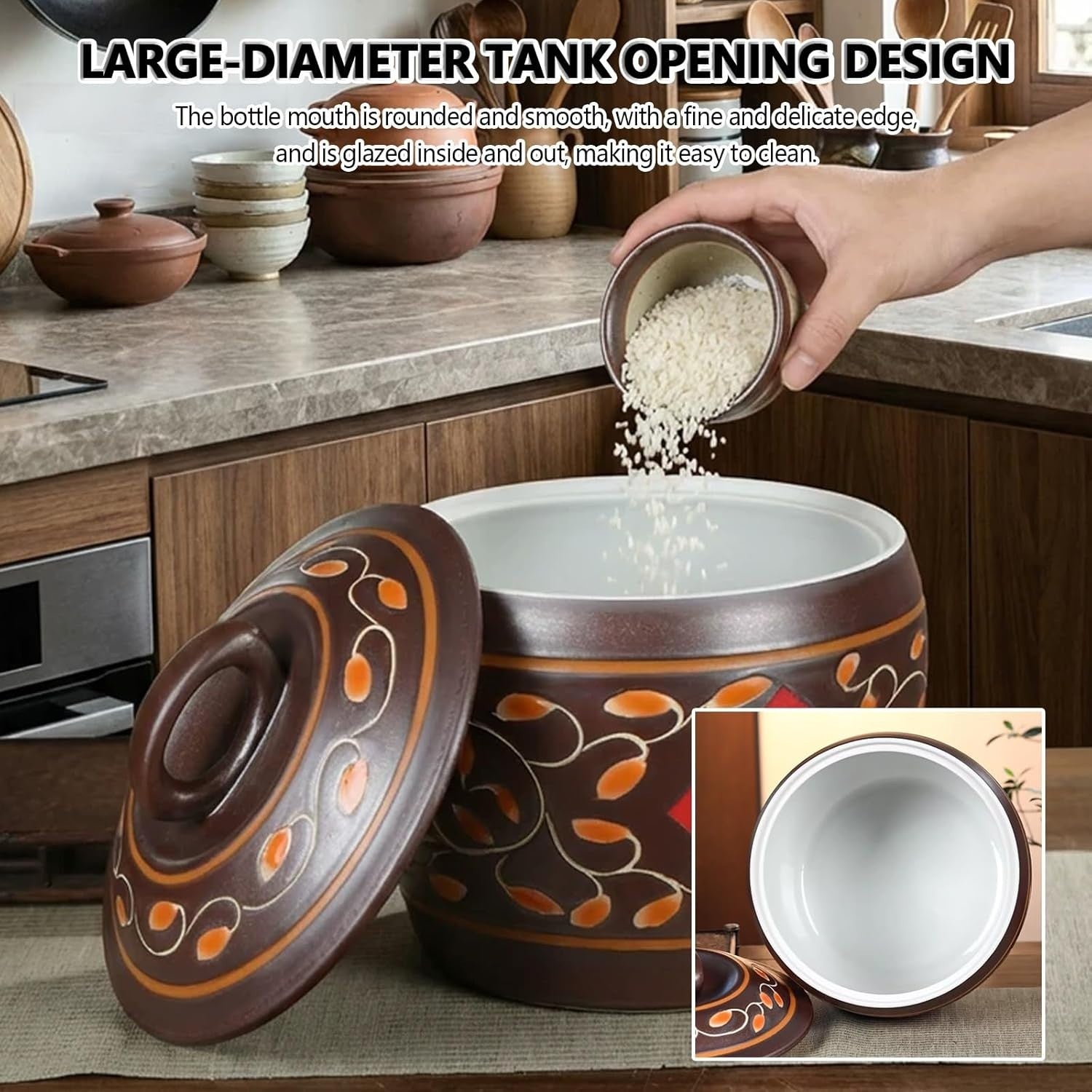 10KG Ceramic Rice Storage Jar Airtight Grain Food Container with Lid