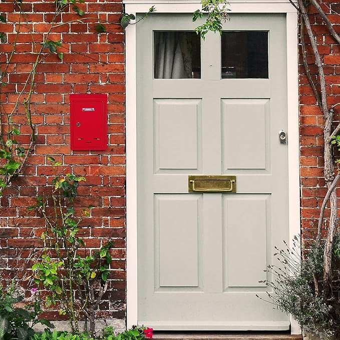Lockable Wall Letterbox with Keys Compact Iron Post Box Red Slim Design