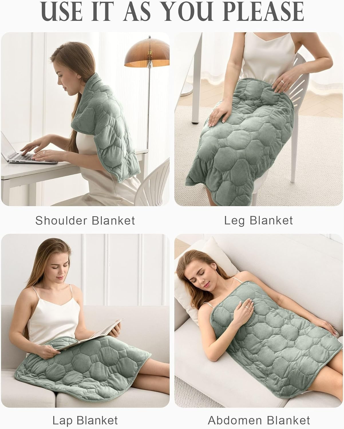 7lbs Weighted Lap Blanket Sage Green 29x24" Crystal Velvet for Travel