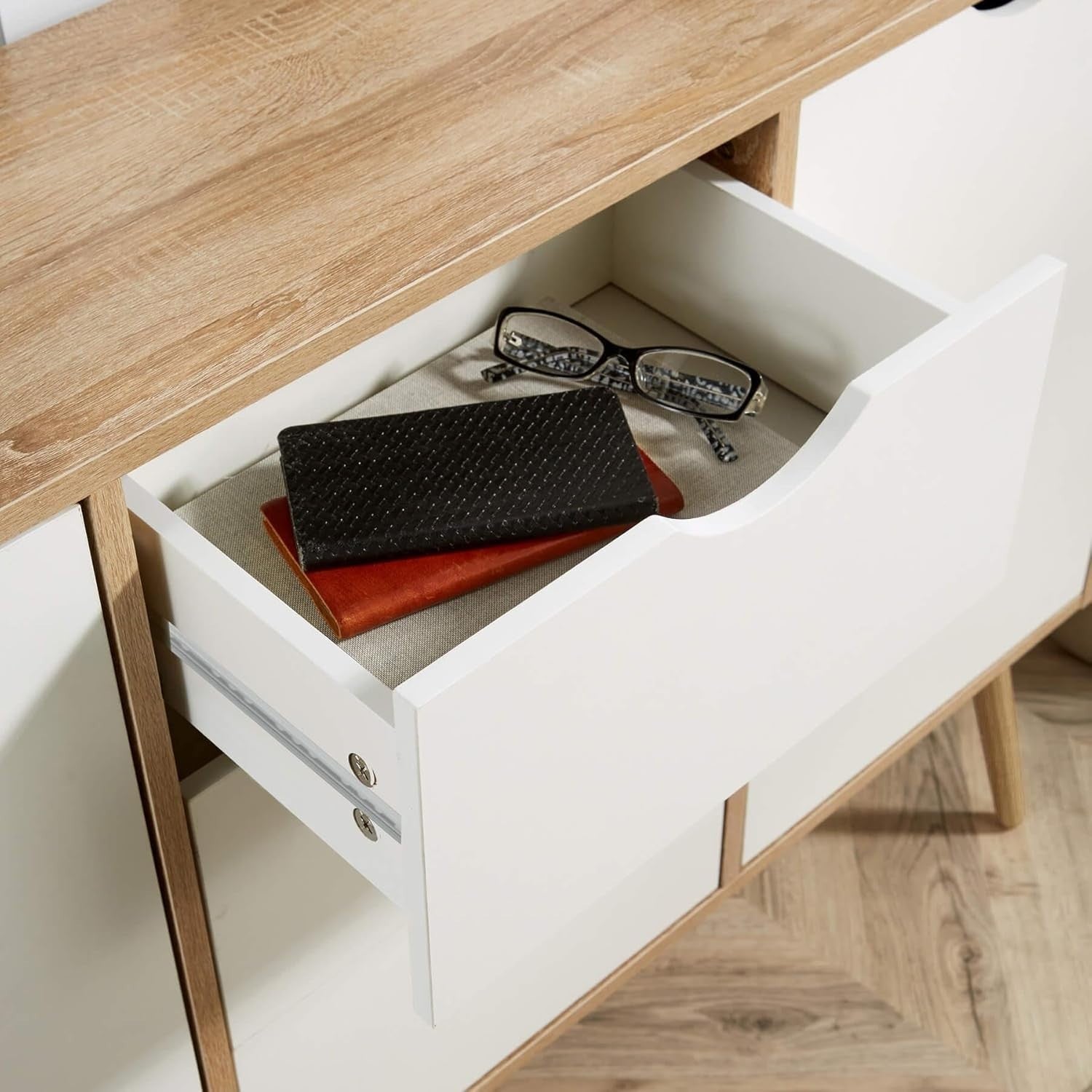 Scandi Oak Effect Sideboard Cabinet with 3 Drawers 2 Doors for Living Room