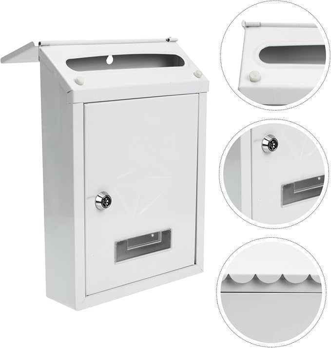 Locking Wall Mounted Mailbox White Iron Rainproof Outdoor Post Box