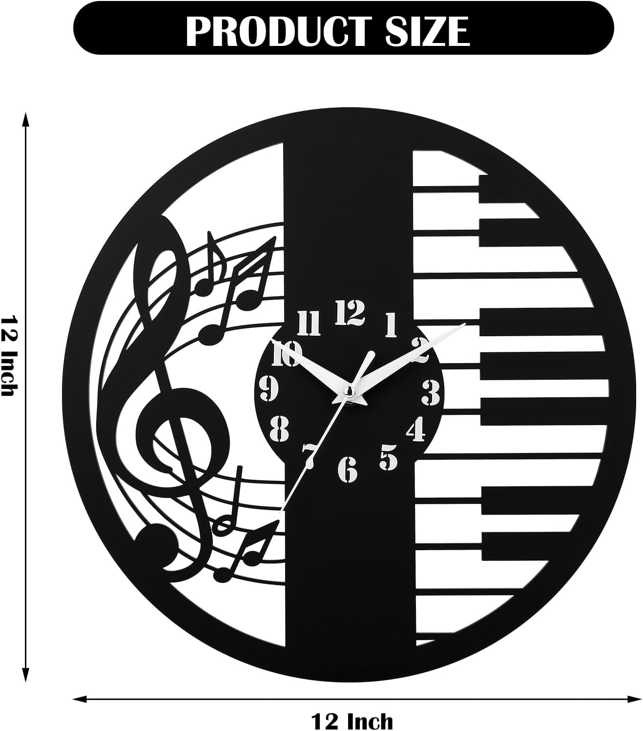 Music Note & Piano Key Wall Clock – Modern Silent Quartz 12" Acrylic Decor