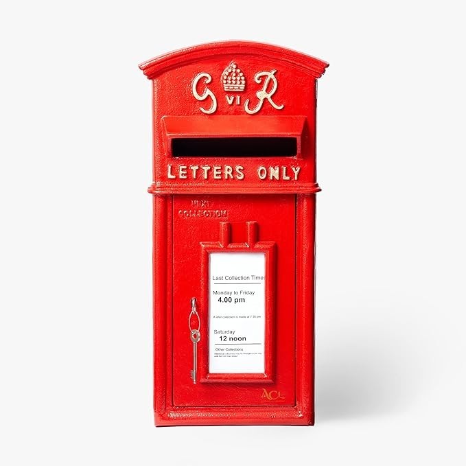 Lockable Cast Iron Wall Mounted Post Box – Weatherproof Royal Mailbox Red