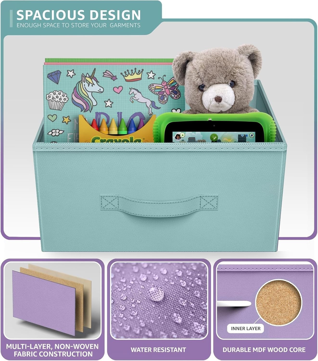 Kids 4-Drawer Storage Dresser Nightstand Fabric Chest w/ Wood Top Pastel Colours