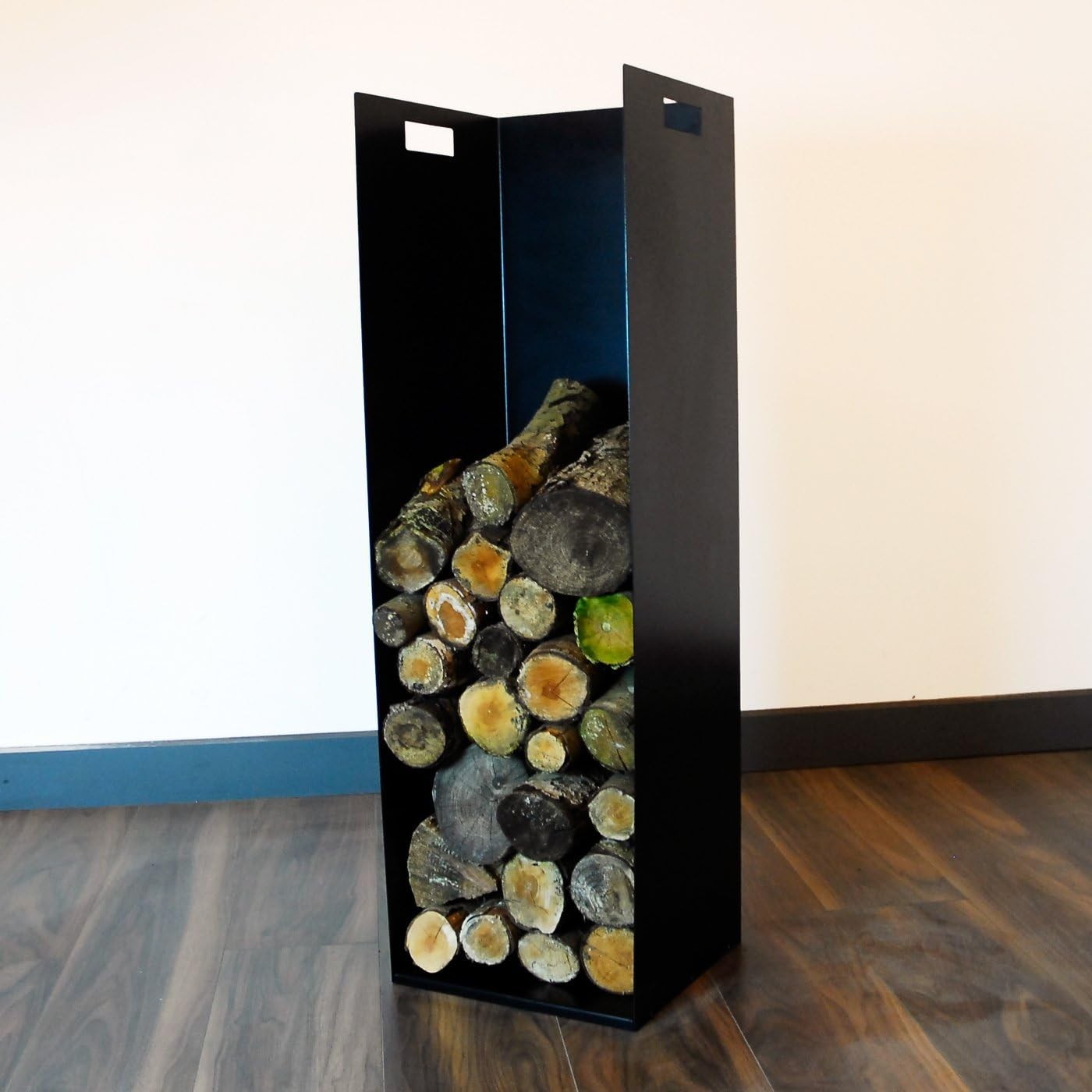 Steel Firewood Log Holder with Handles & Rubber Feet, Modern Indoor Storage