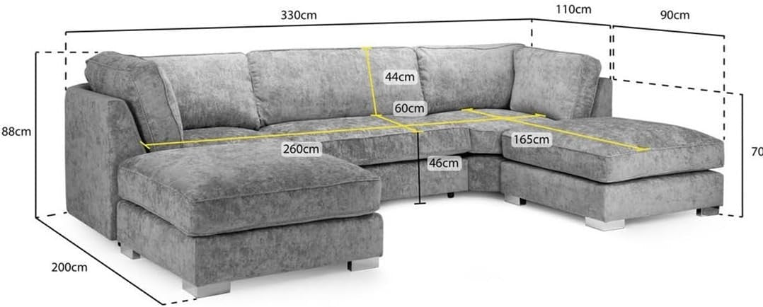 Grey U Shaped Sectional Sofa with Double Chaise Modern 6 Seater