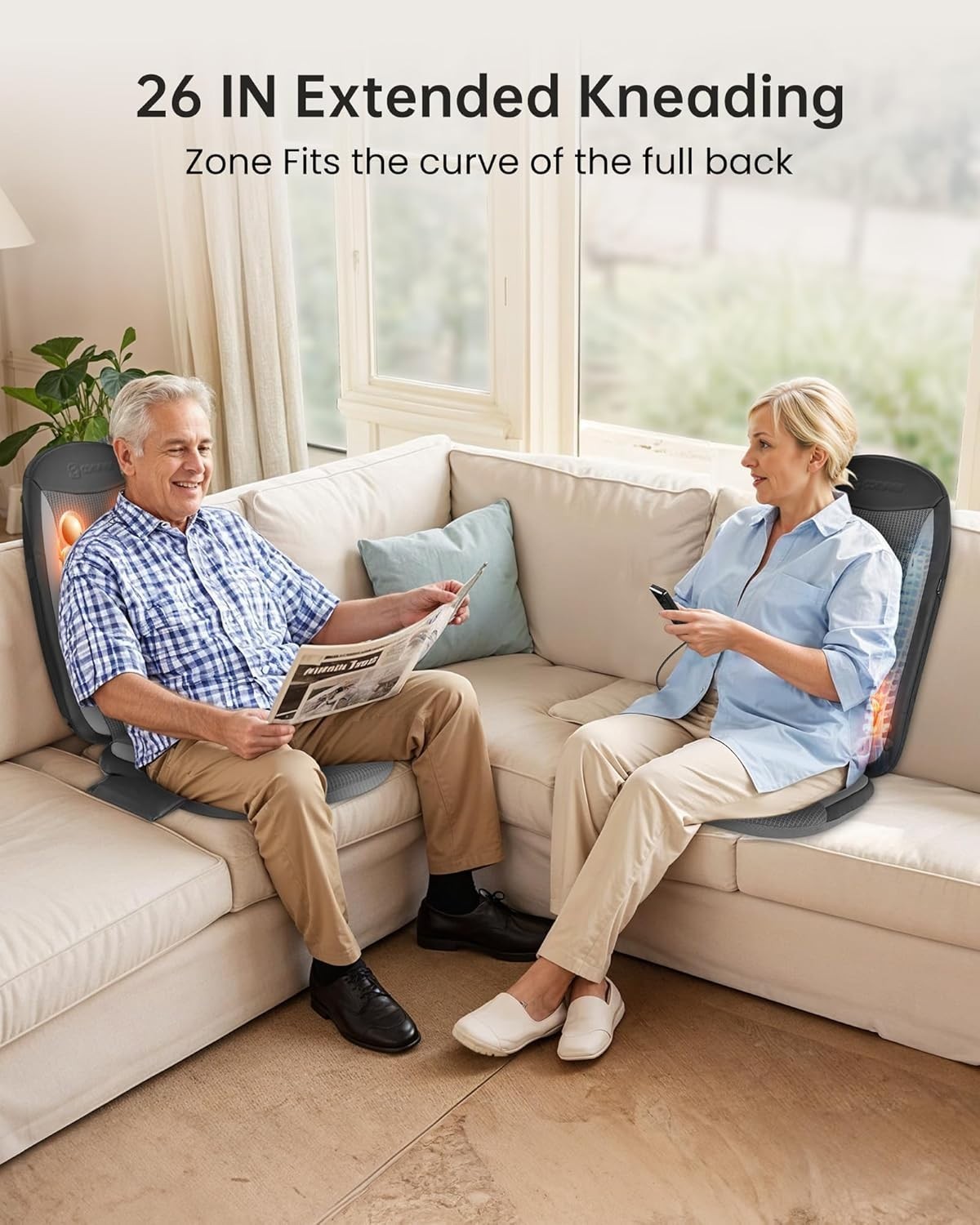 Shiatsu Back Massager Heat Deep Tissue Kneading Seat Cushion for Chair Home