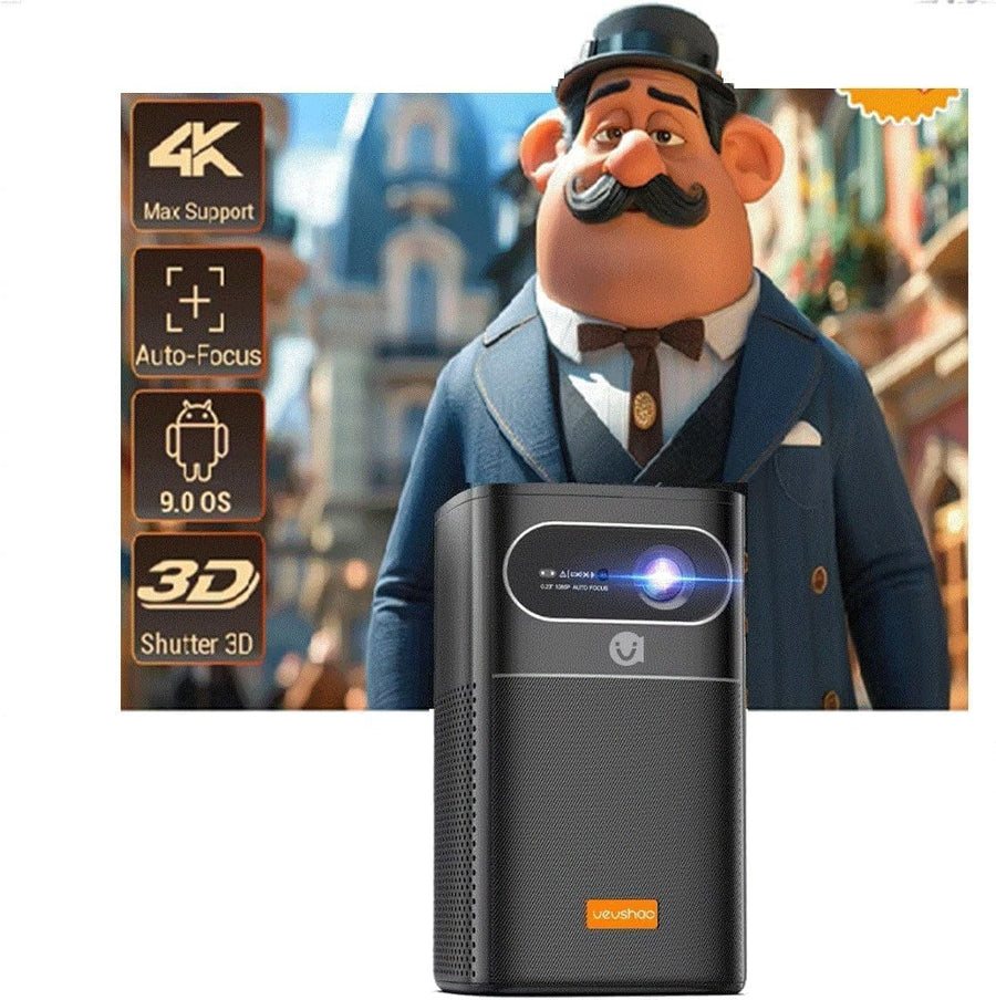 Portable 1080P Smart Projector 4K 3D Android WiFi Battery