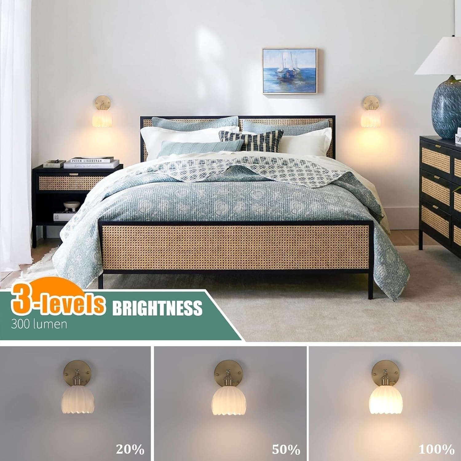 Wall Sconce Light Battery Operated RGB Remote Dimmable Lamp Bedroom