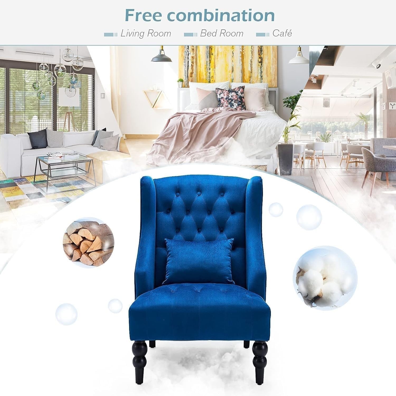 Velvet Wingback Armchair High Back Tufted Chair for Bedroom Living Room