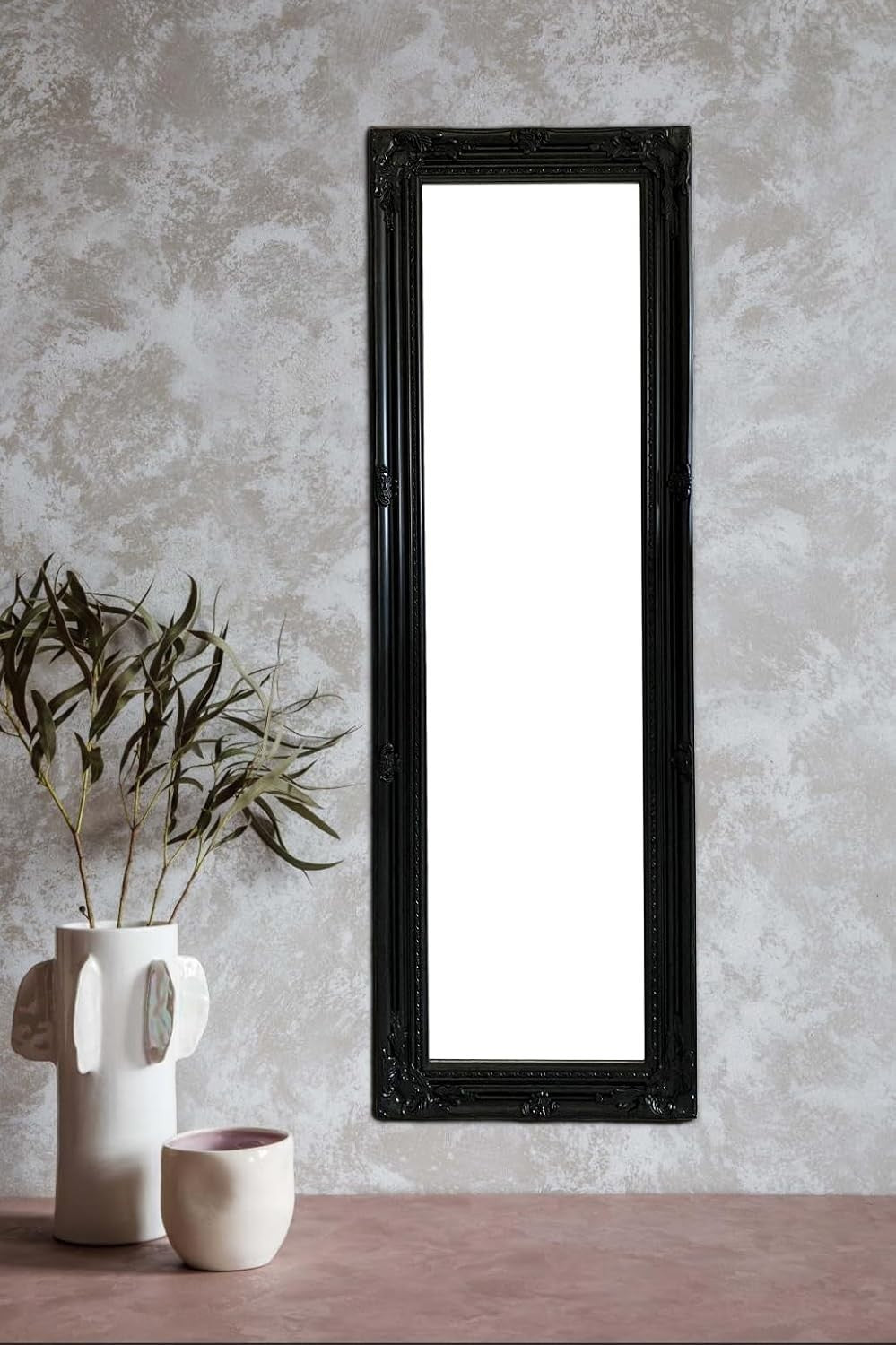 Black Ornate Full-Length Dressing Wall Mirror 142x47cm Antique Style