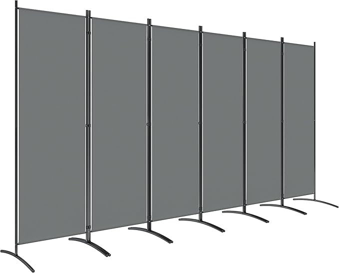 6 Panel Dark Grey Folding Room Divider – Freestanding Outdoor Privacy Screen