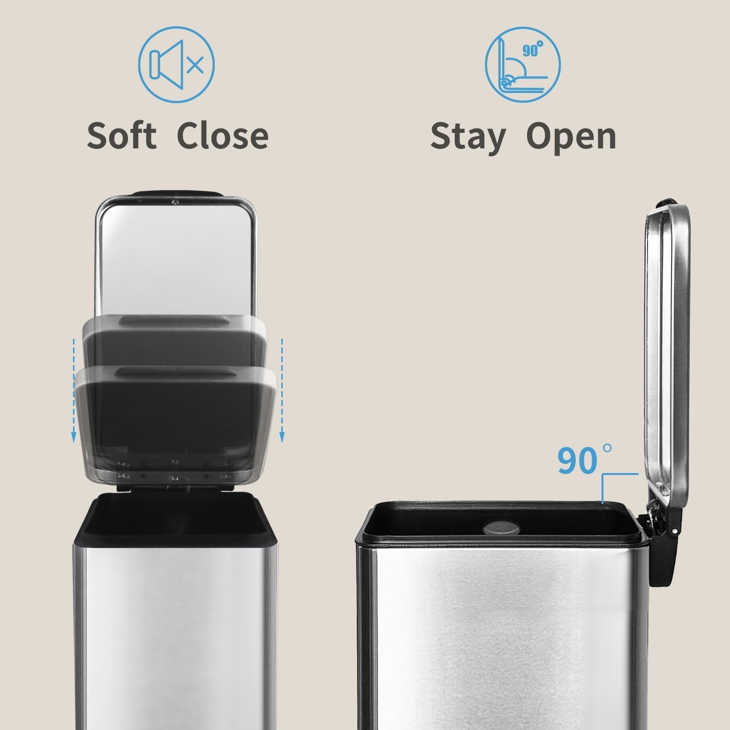 30L Slim Stainless Steel Pedal Bin Soft Close Kitchen Silver