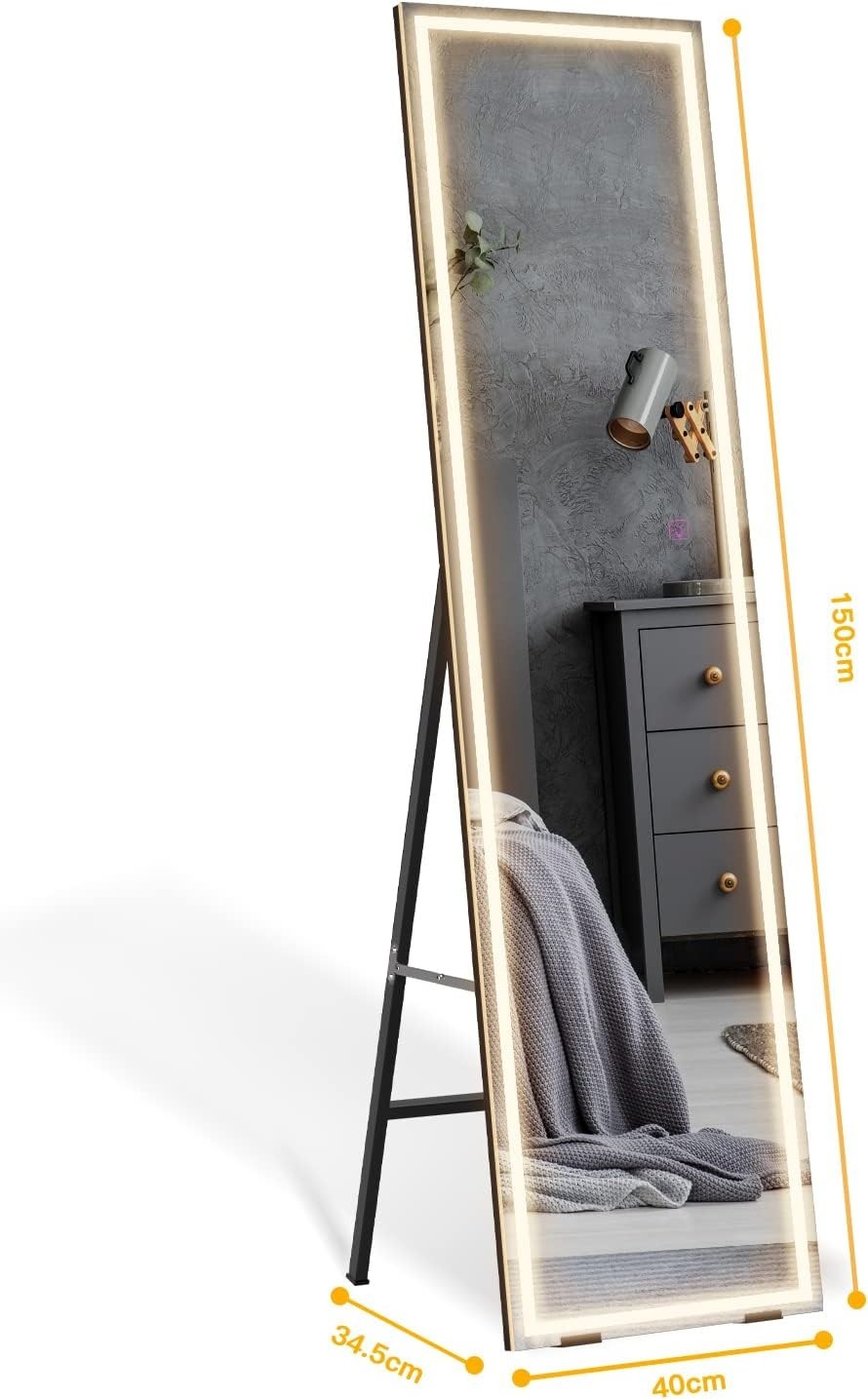 LED Full Length Mirror 150x40cm Wall Mounted Touch Light Black Frame