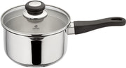 18cm Stainless Steel Saucepan with Strainer Lid & Pouring Lip, 2.1 L Capacity