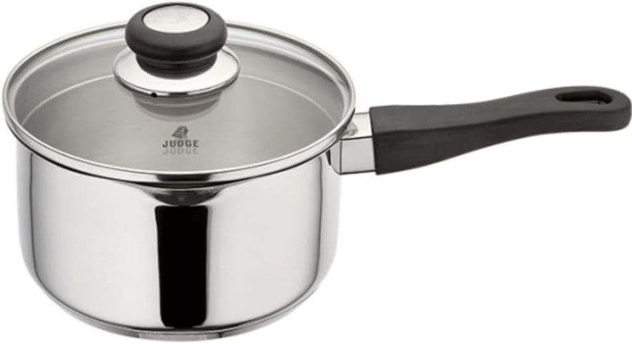 18cm Stainless Steel Saucepan with Strainer Lid & Pouring Lip, 2.1 L Capacity