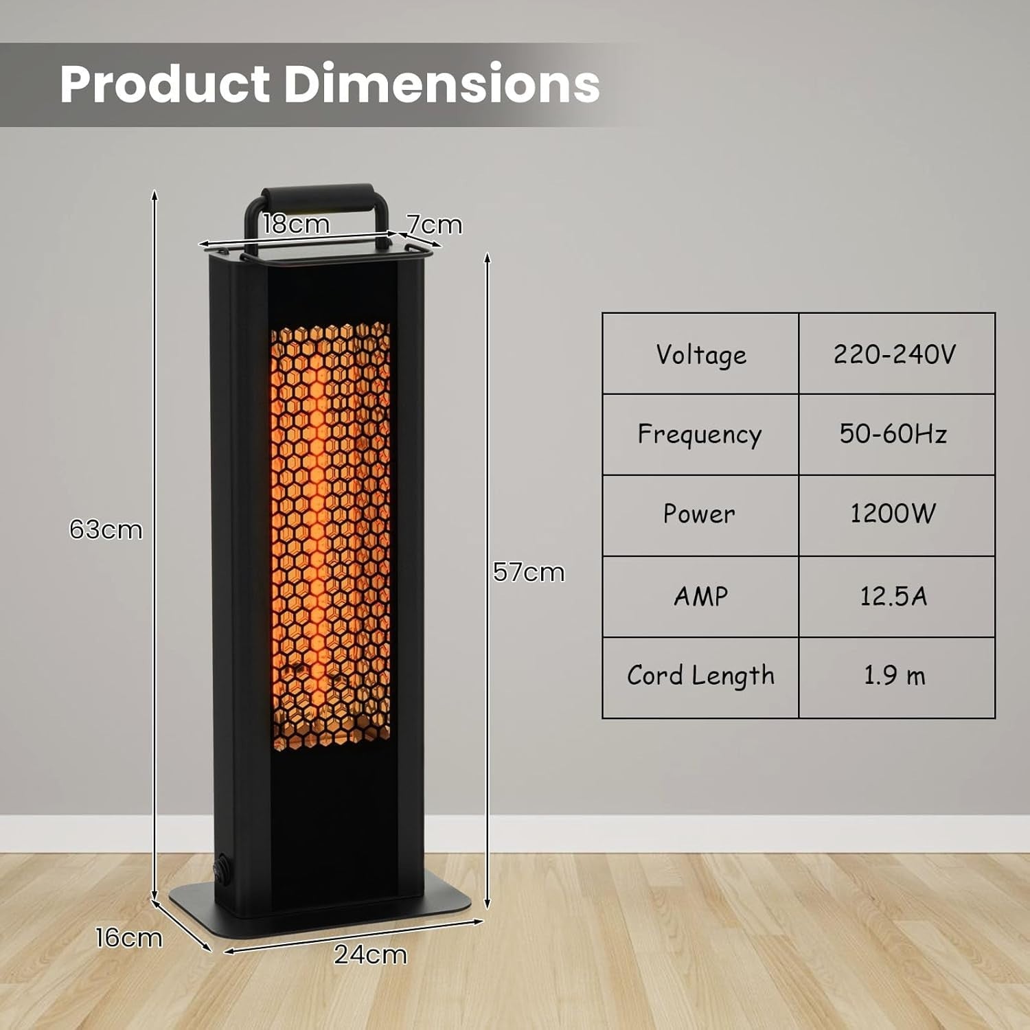 Outdoor Electric Patio Heater 1200W Double-Sided Infrared Waterproof Safe