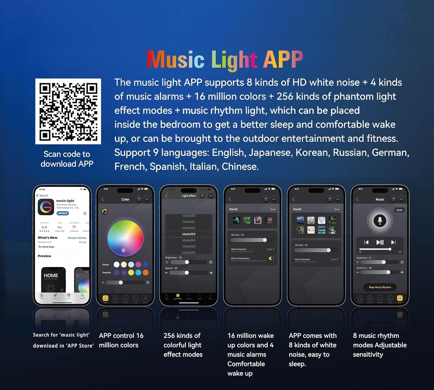 Smart LED Table Lamp Wireless Charger Bluetooth Speaker Alarm Clock RGB