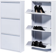 Slim Wall Mounted Shoe Cabinet 3 Drawer Metal Organizer White 104cm