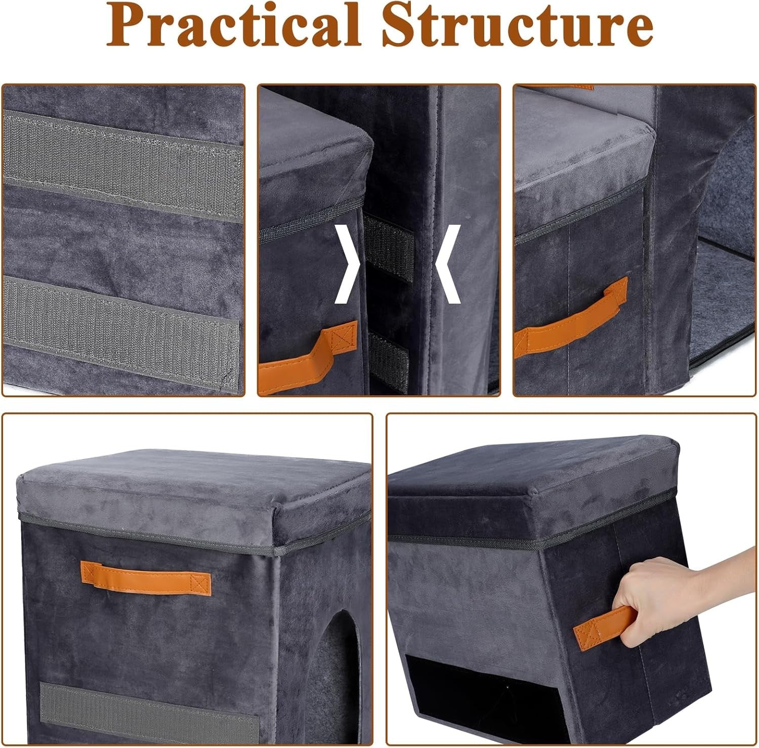 Foldable Dog Steps for Sofa with Storage Non Slip 3 Tier Grey
