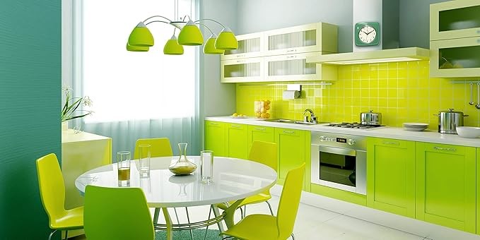 Retro 9in Square Wall Clock Green Silent Sweep Mid-Century Kitchen Diner Decor