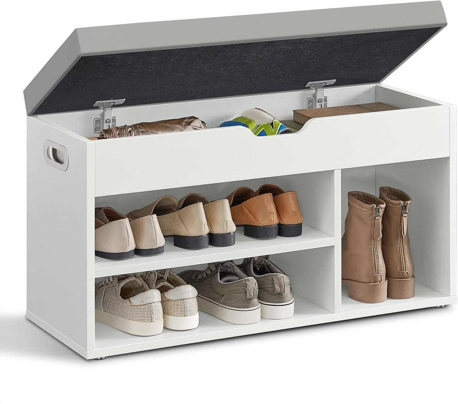 Cloud White Shoe Storage Bench with Cushion 3 Compartments Hidden Seat 80x30x44