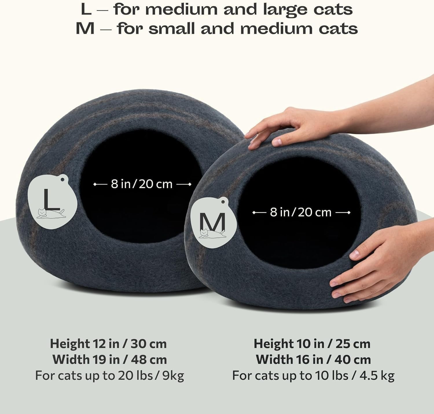 Medium Felt Cat Cave Bed Handmade Merino Wool Indoor Cat Hideaway