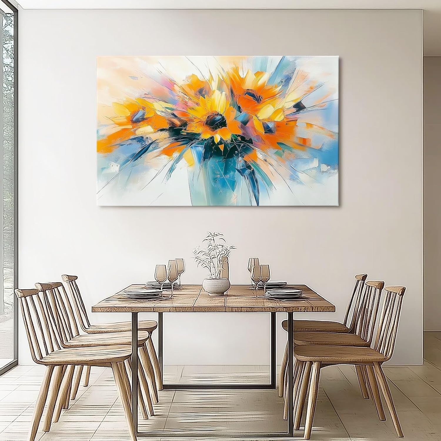 Sunflower Canvas Wall Art 30x20cm Modern Floral Print Orange Blue