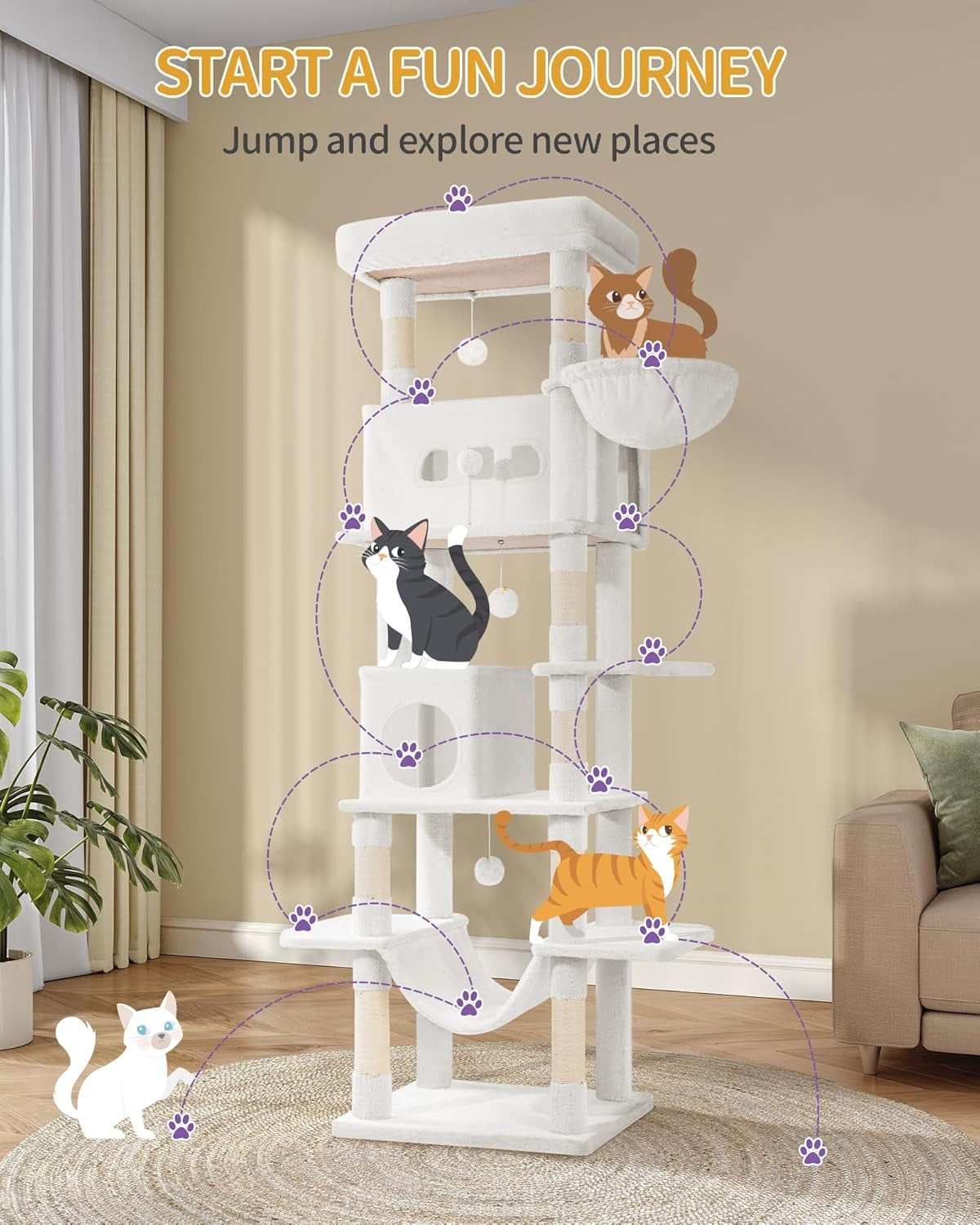 210cm Tall Cat Tree Tower Multi-Level Scratching Posts Condos Large