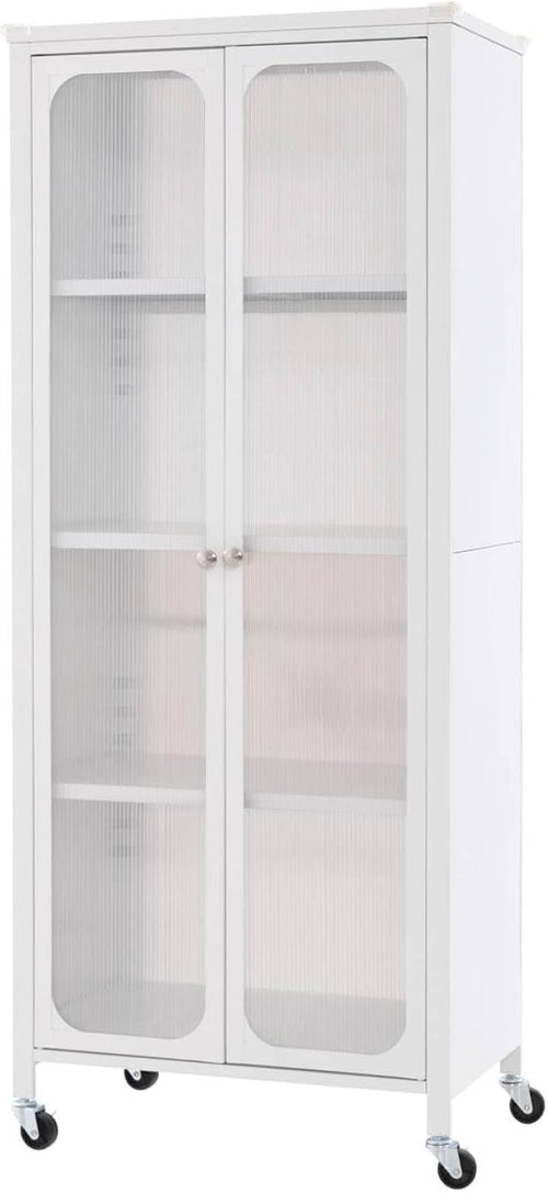 147cm White Mobile Storage Cabinet | Adjustable Shelves & Casters