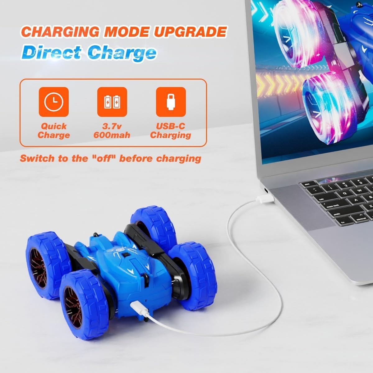 4WD 360° RC Stunt Car w/ LED Lights | Flip Spin Dual-Sided Remote Toy Kids