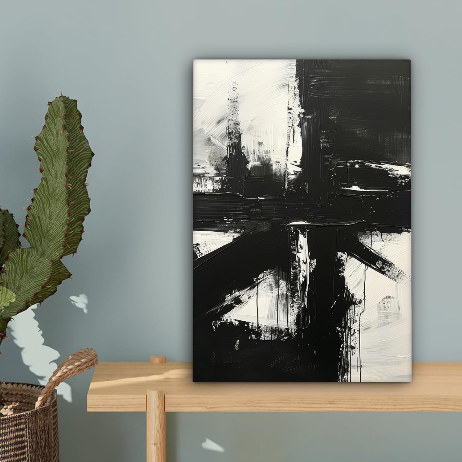 Abstract Black White Canvas Wall Art 20x30cm Modern Framed Print