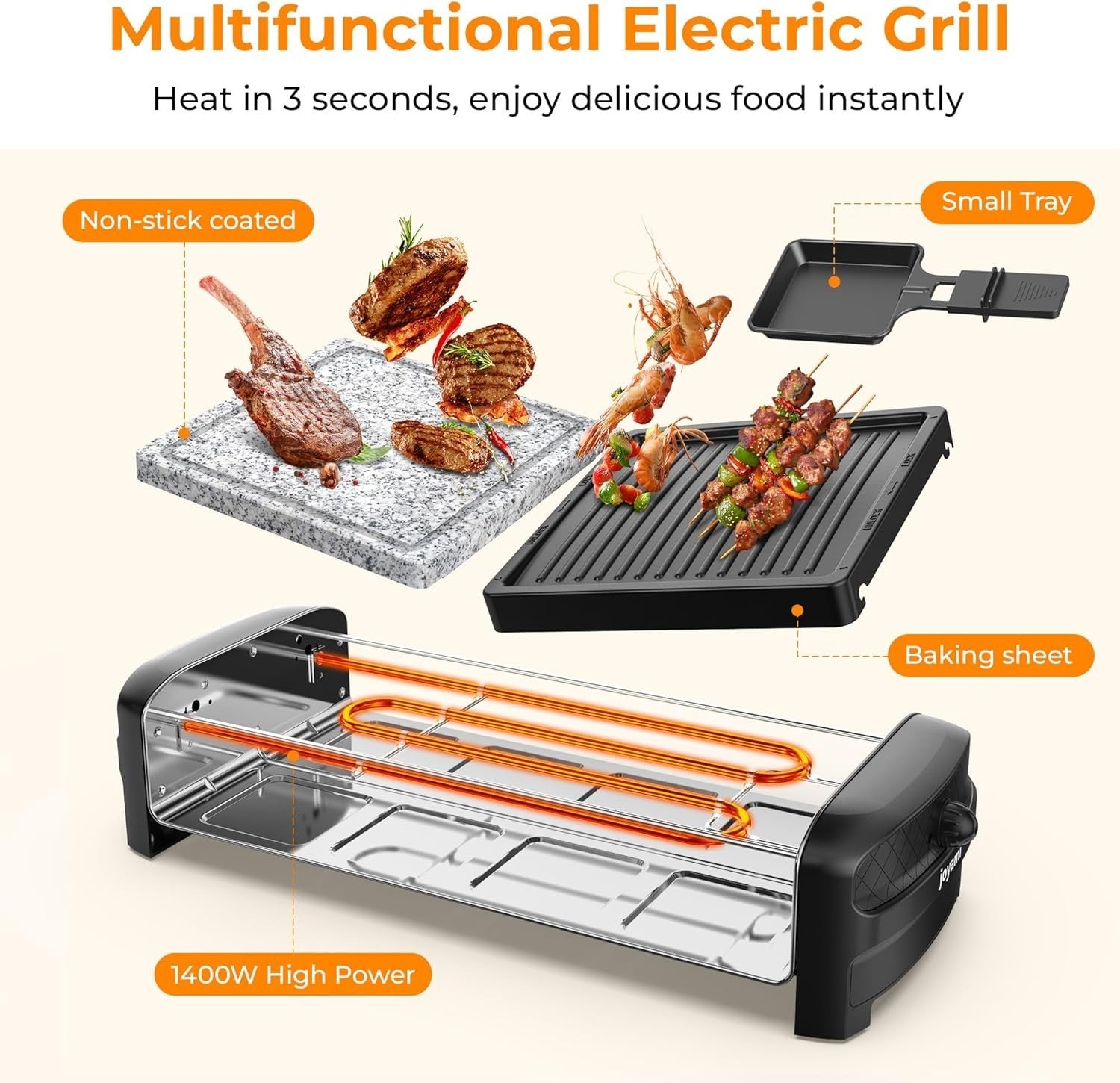 3-in-1 Electric Raclette Grill & Hot Stone BBQ – 1400W Indoor Grill