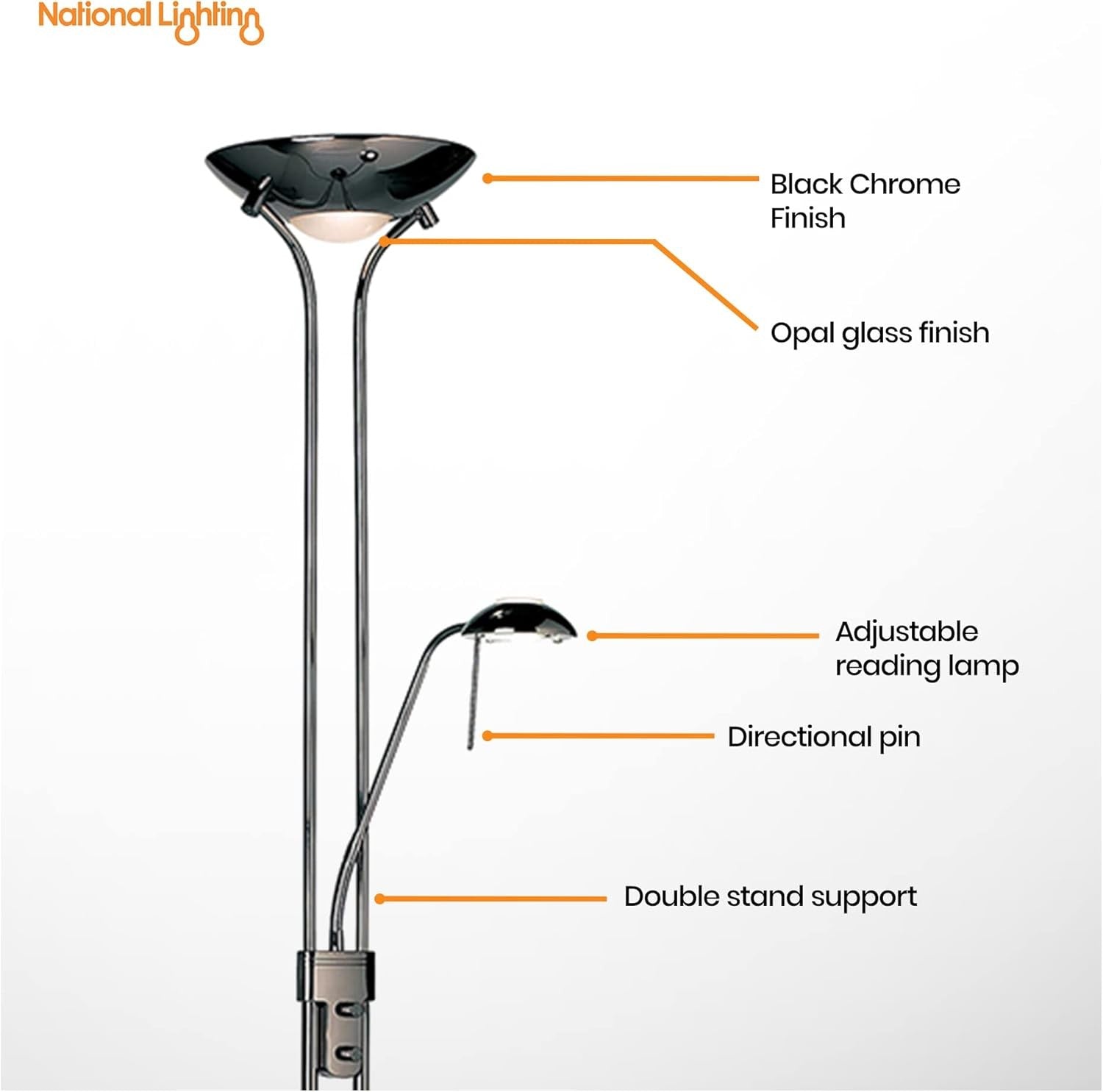 Mother Child Floor Lamp Black Chrome Uplighter Reading Light Dimmable