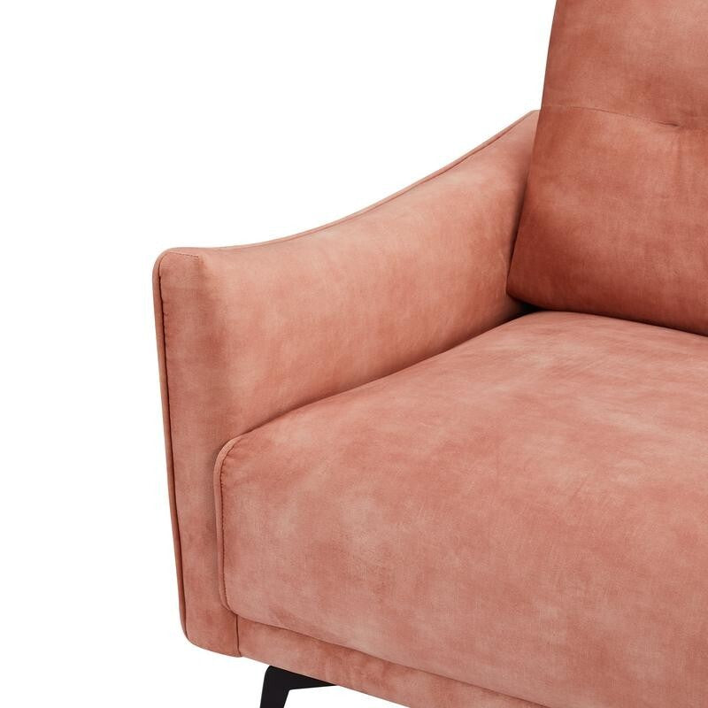 Blush Pink Velvet 3 Seater Sofa Tufted Cushions Metal Legs Modern Chic
