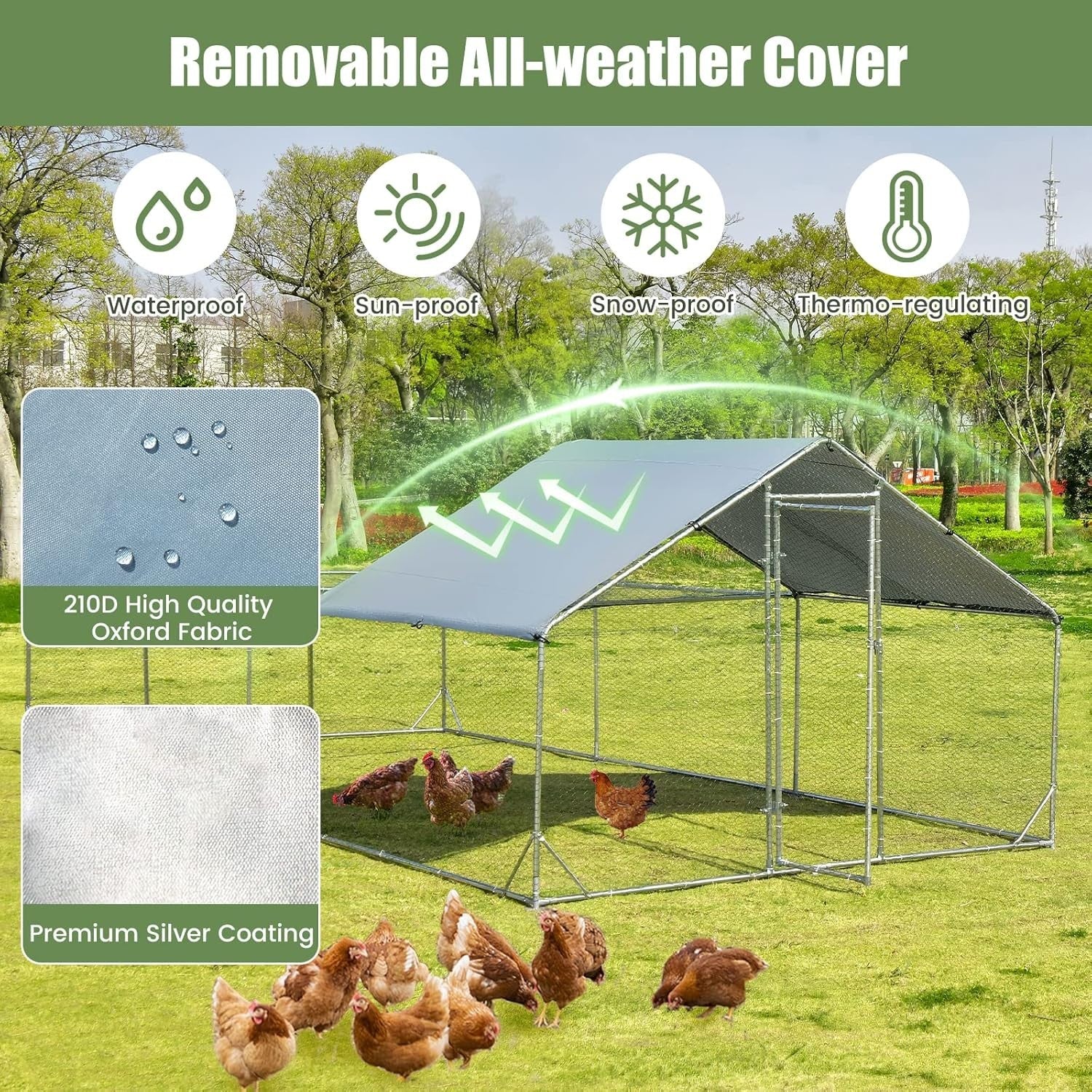Extra Large Walk In Poultry Run Galvanised Steel Cage Waterproof Roof 6x3m