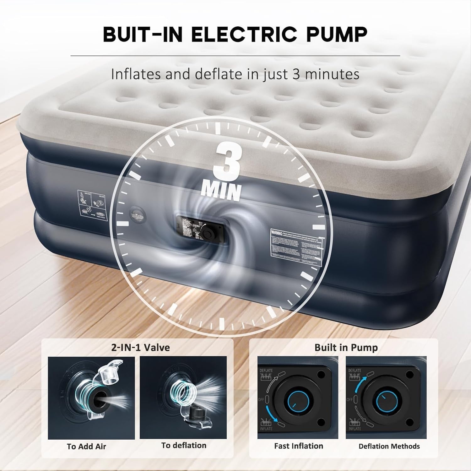 King Inflatable Air Bed Built-In Electric Pump 46cm Raised Guest Mattress