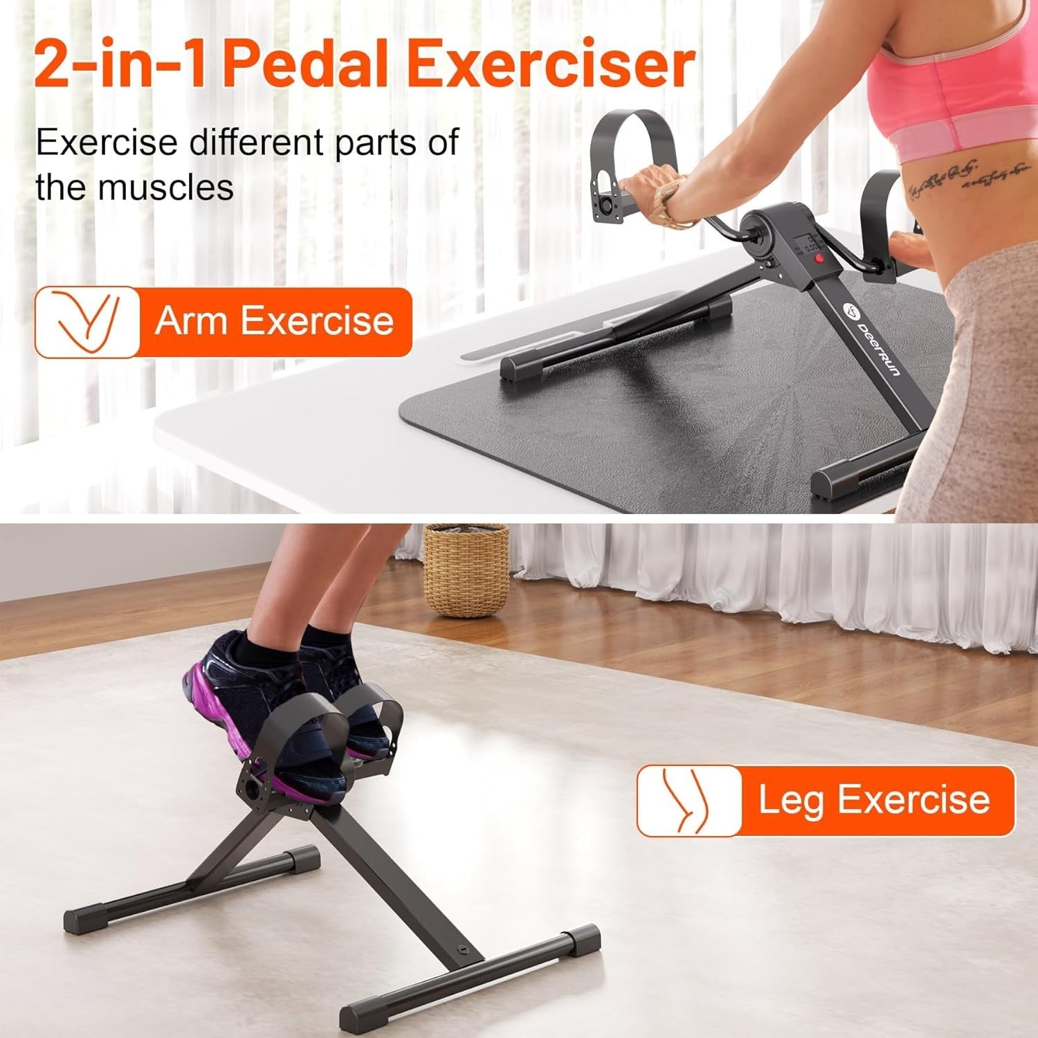 Smart Folding Pedal Exerciser LCD Adjustable Arm Leg Desk Bike