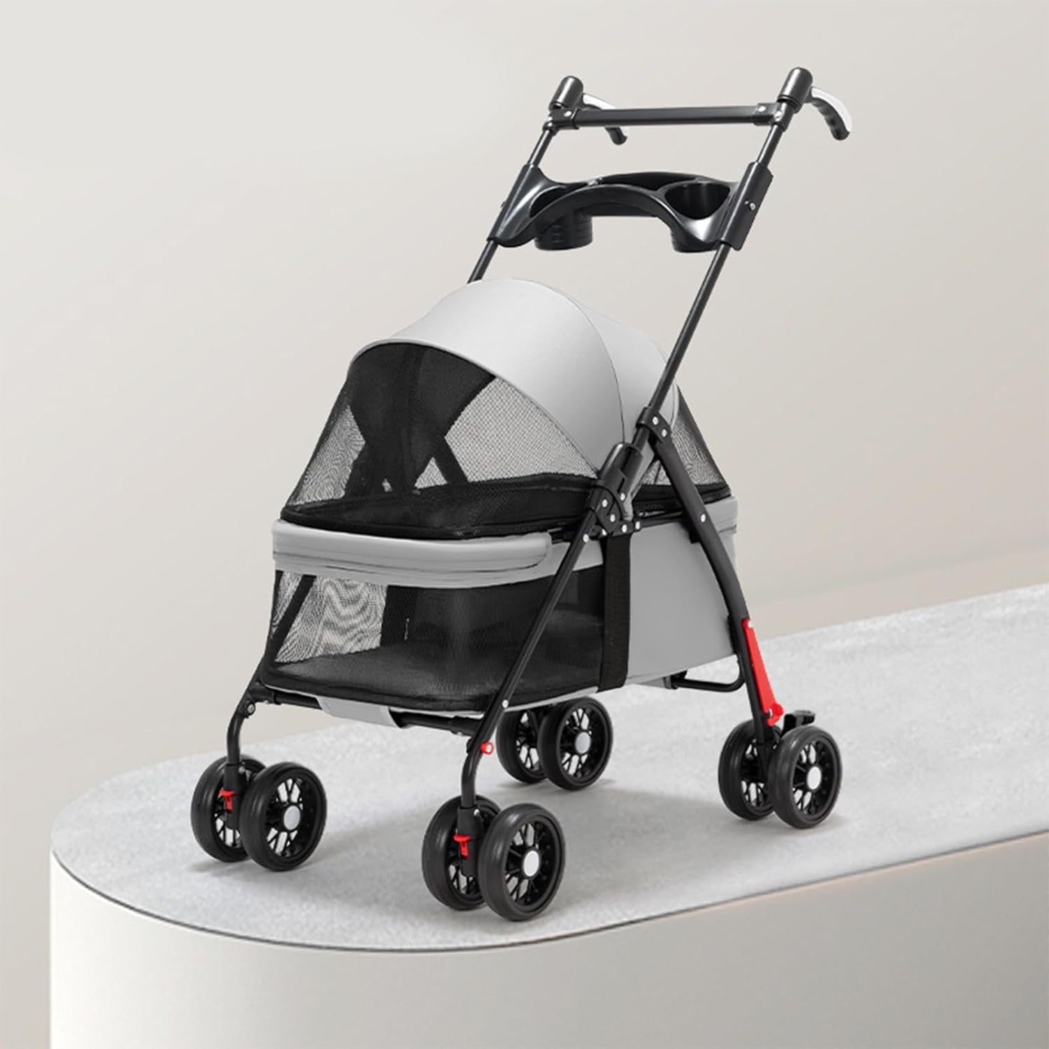 Lightweight Pet Stroller Foldable Dog Cat Pushchair 4 Wheels Grey