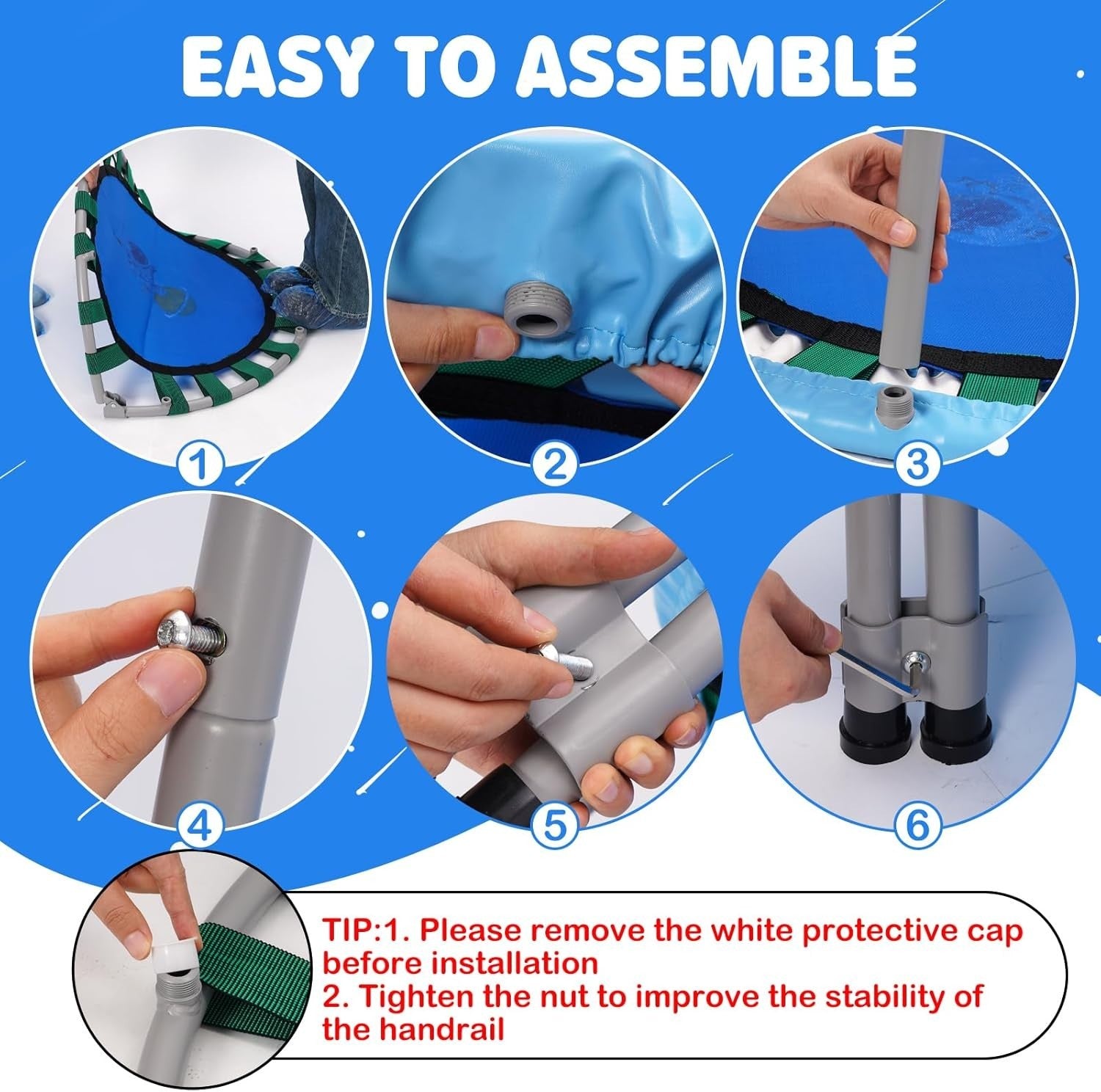 36in Kids Trampoline Adjustable Handle Foldable Indoor Outdoor Blue